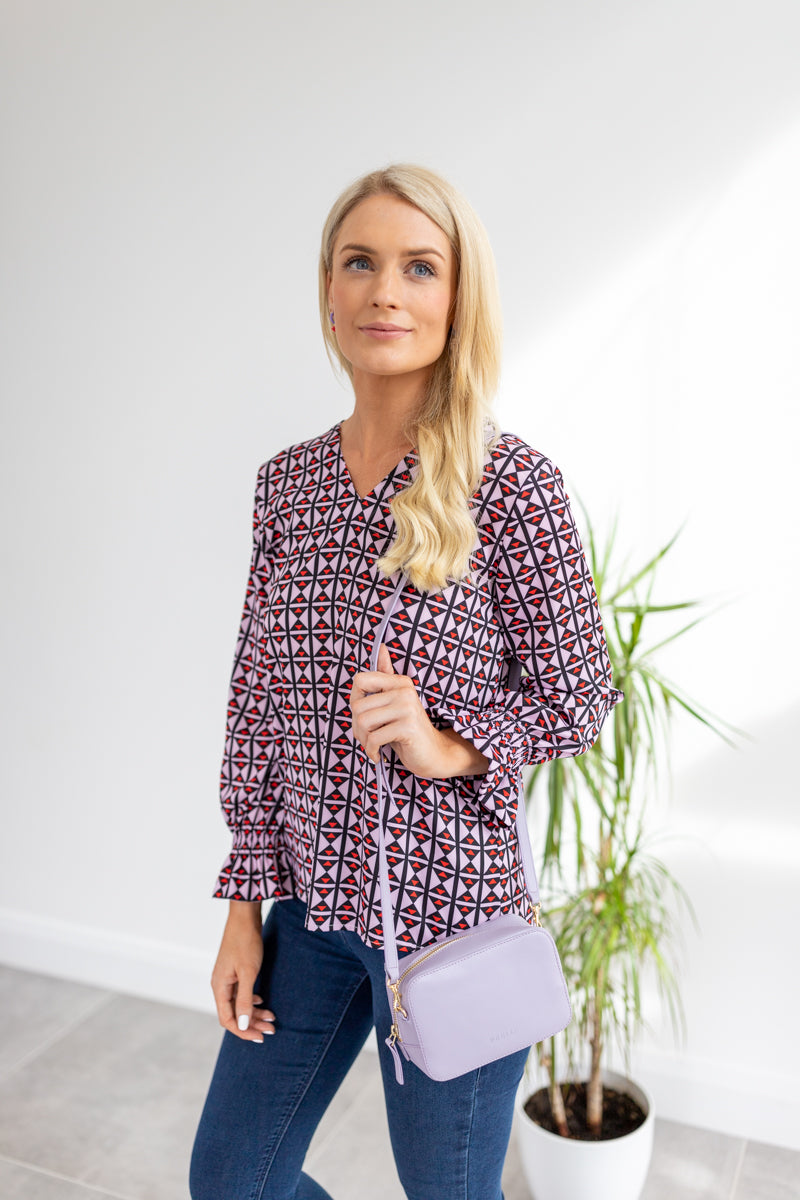 Lola Lilac and Red geometric printed blouse