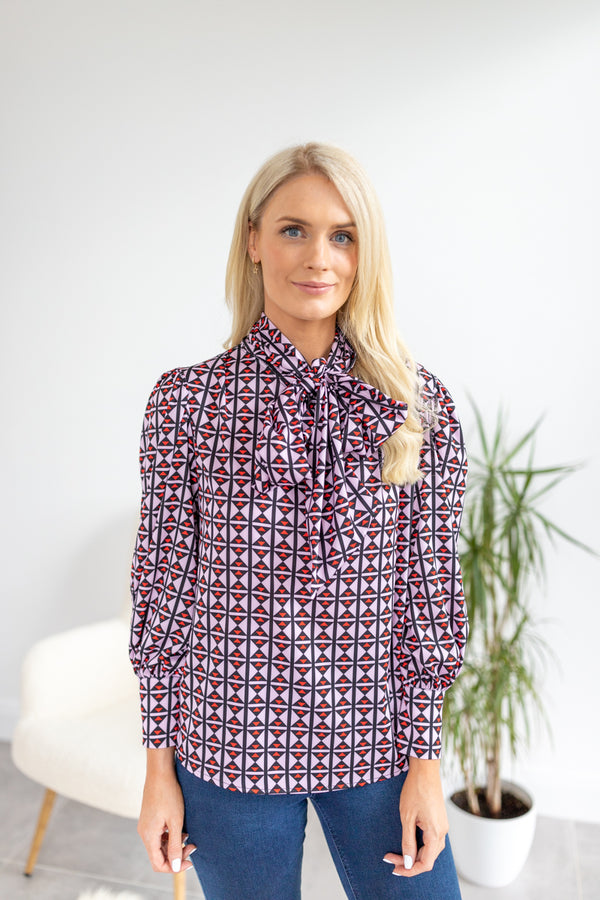 Lily Lilac and Red geometric printed blouse