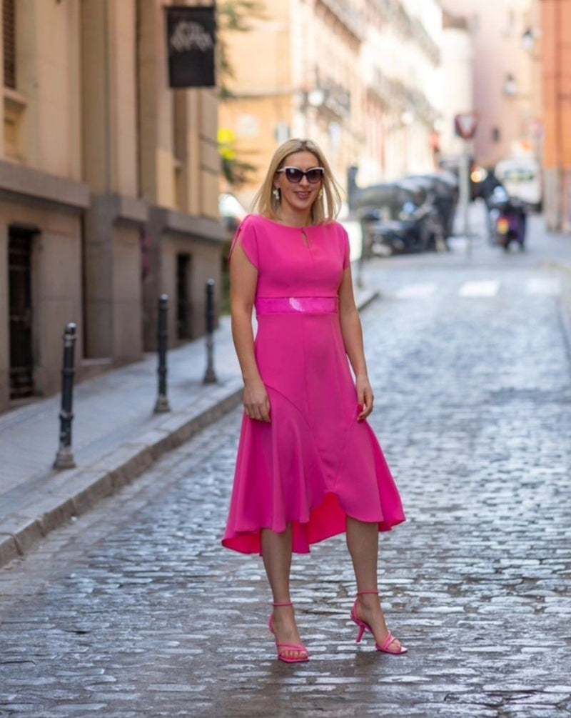 Valeria pink dress with sequin waistband