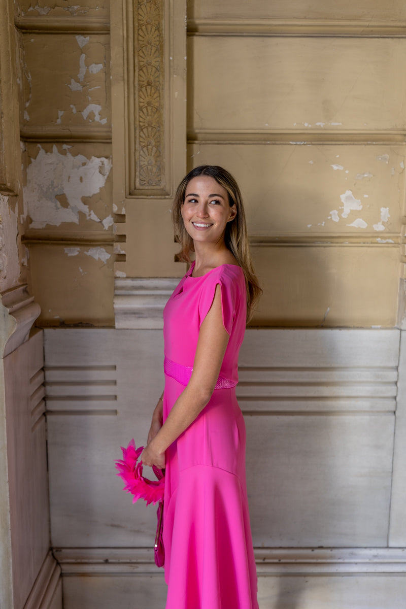Valeria pink dress with sequin waistband