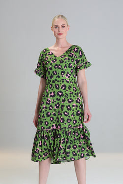 Tilly dress in green leopard print