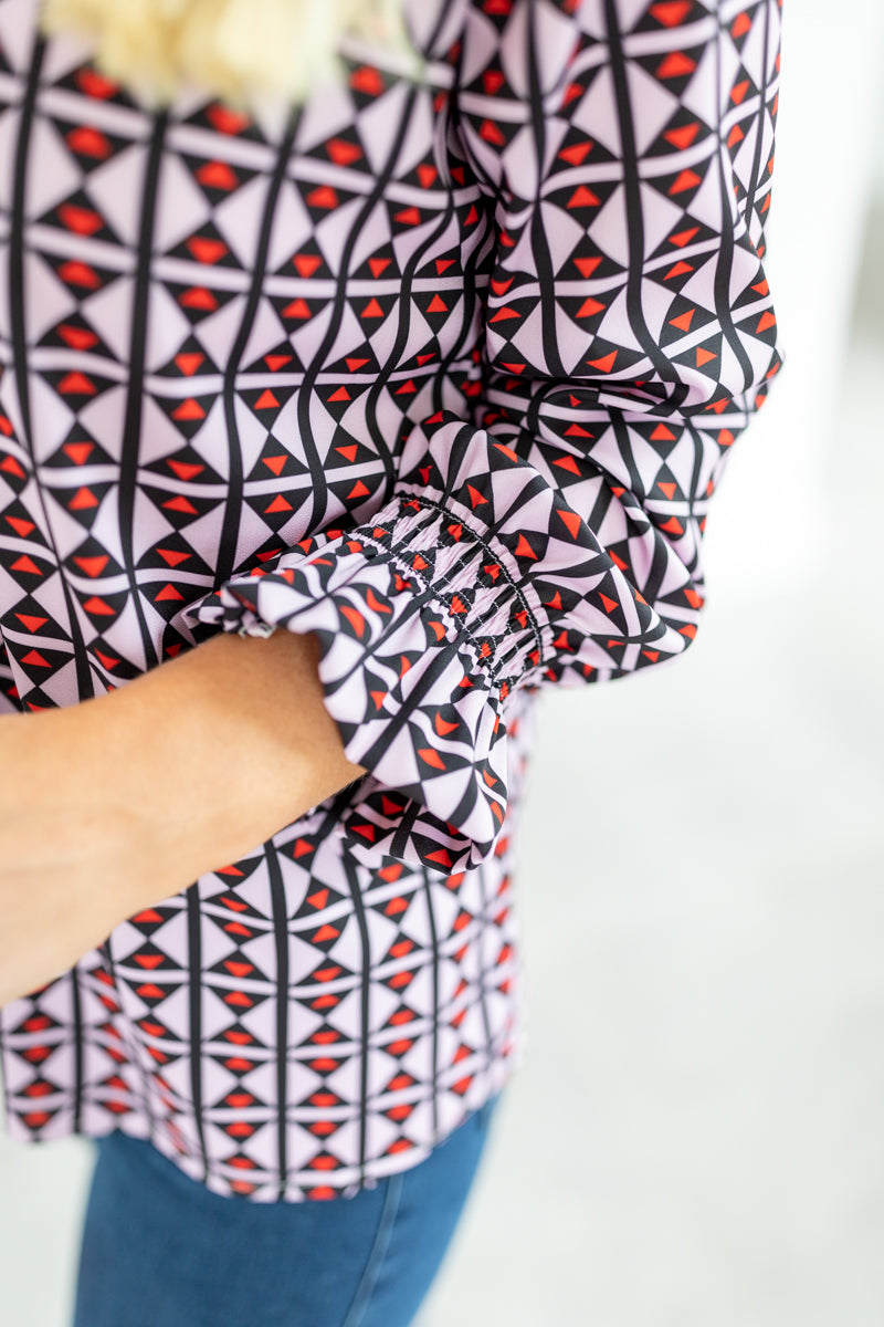 Lola Lilac and Red geometric printed blouse
