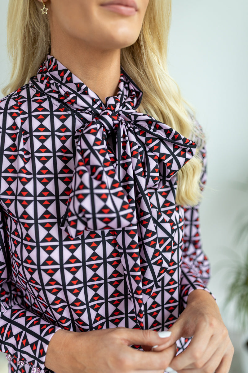 Layla Lilac and Red geometric printed blouse