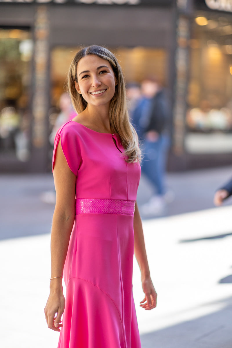 Valeria pink dress with sequin waistband