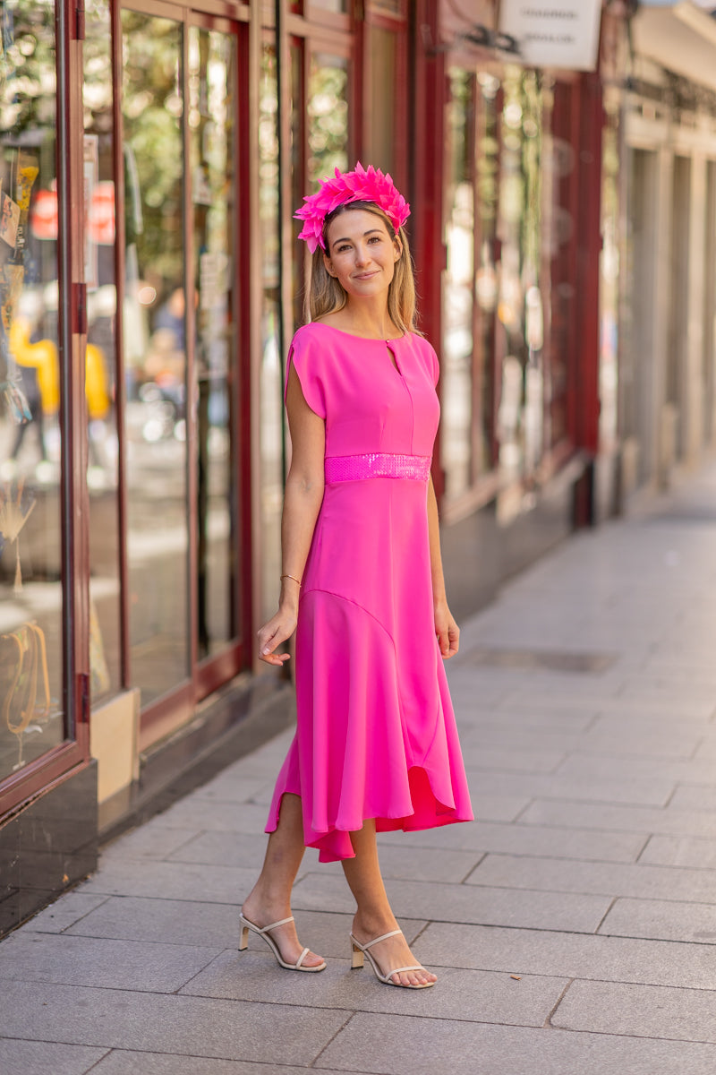 Valeria pink dress with sequin waistband